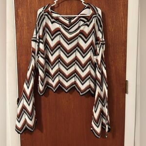 Alya Striped Knit Top in Black, Brown, and White Size Large